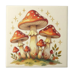 Cottage Core Vintage Mushrooms Art Tile