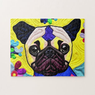 Cottage Country Quilt - Pug Puppy Jigsaw Puzzle