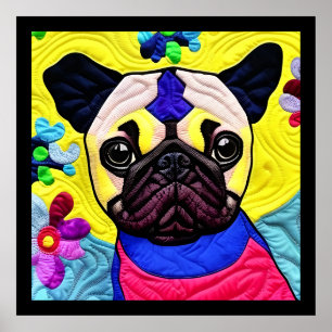 Cottage Country Quilt - Pug Puppy Poster