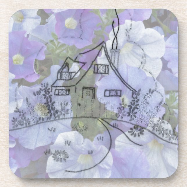 Cottage Embroidery & Petunias Coaster (Front)