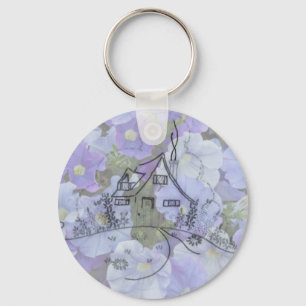 Cottage Embroidery & Petunias Keychain