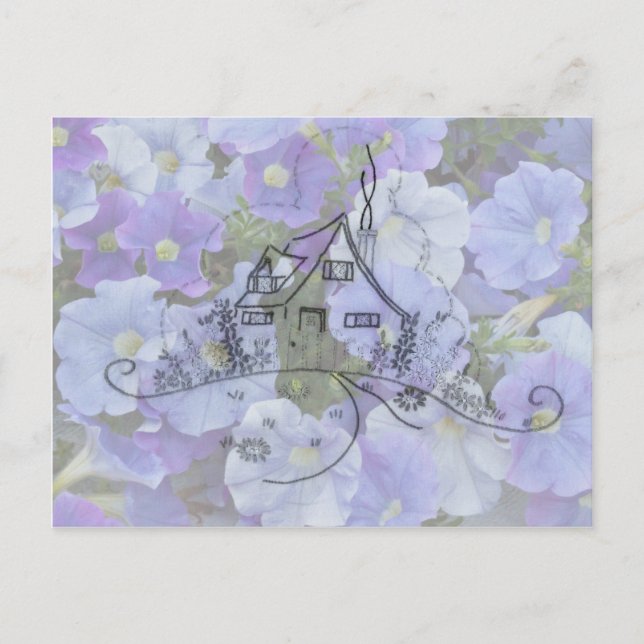 Cottage Embroidery & Petunias Postcard (Front)