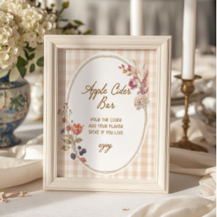 Cottage Fall in Love Gingham Apple Cider Bar Poster