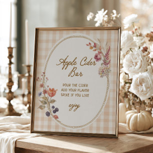 Cottage Fall in Love Gingham Apple Cider Bar Poster