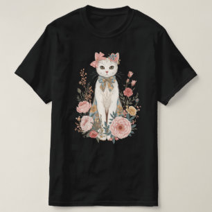 Cottage Floral Cat Coquette Vintage Pastel Roses T-Shirt