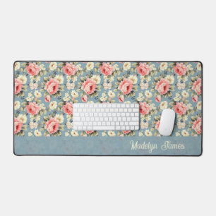 Cottage Floral Dusty Blue School & Office Desk Mat