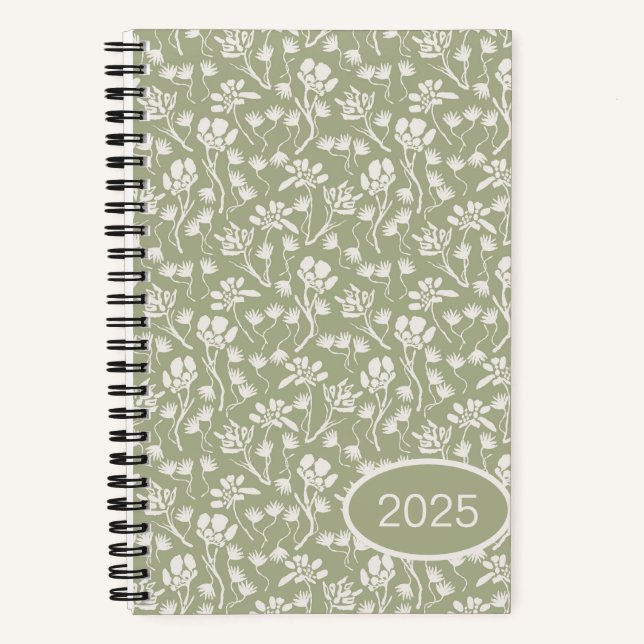 Cottage Floral Sage Green Notebook (Front)