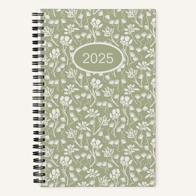 Cottage Floral Sage Green Notebook (Front)