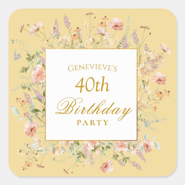 Cottage Garden Birthday Florals Square Sticker (Front)