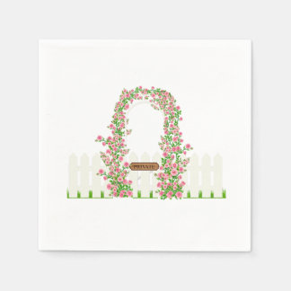 Cottage Garden Floral Arch & White Fence Custom  Napkin
