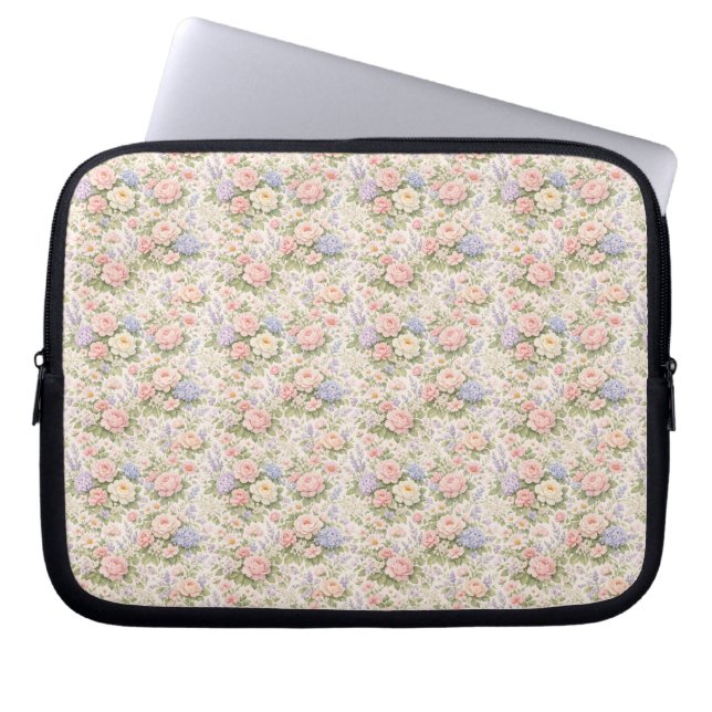Cottage Garden Floral Pattern Laptop Sleeve (Front)