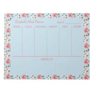 Cottage Garden Flowers Personalized Menu Planner Notepad