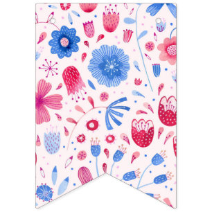 Cottage Garden Flowers Watercolor Bunting Flags