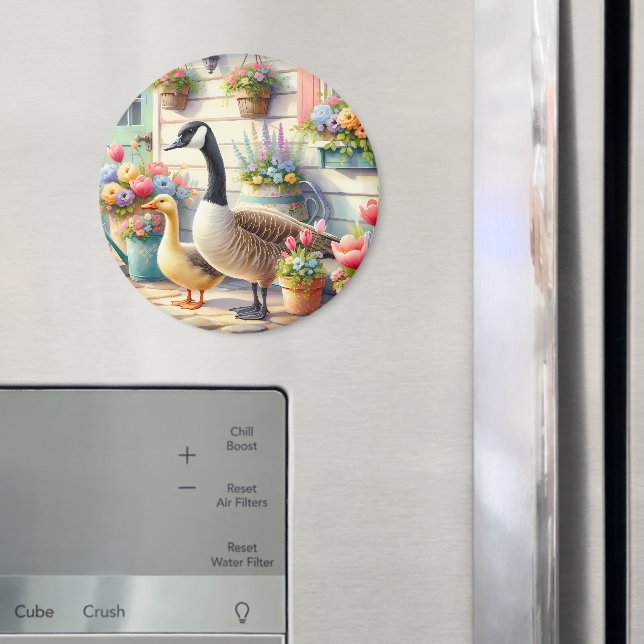 Cottage Garden Geese Spring Illustration Magnet (In Situ (Fridge))