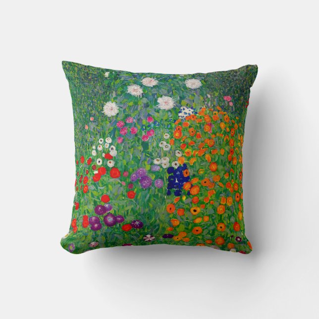 Cottage Garden Gustav Klimt Throw Pillow (Front)