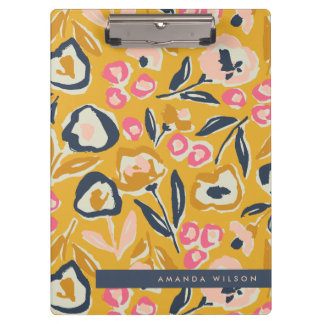 Cottage Garden Hand-Drawn Bold Inky Floral Pattern Clipboard