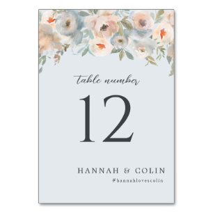 Cottage Garden Pastel Blue Peach Coral Table Number