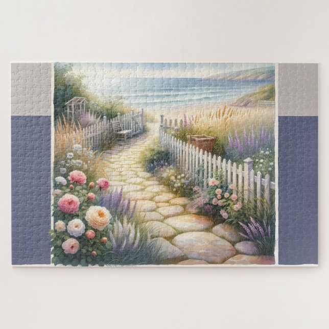 Cottage Garden Path to the Sea Jigsaw Puzzle (Horizontal)
