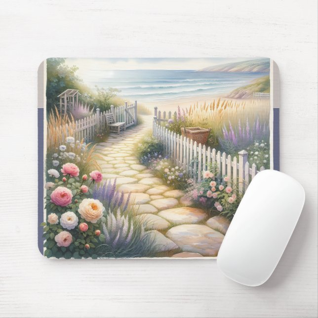 Cottage Garden Path to the Sea Mouse Pad (With Mouse)