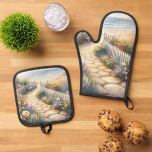 Cottage Garden Path to the Sea Oven Mitt & Pot Holder Set