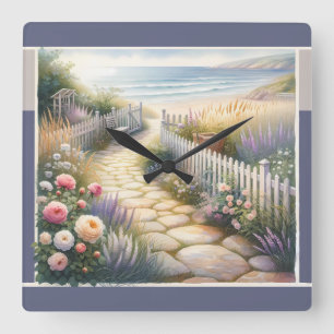 Cottage Garden Path to the Sea Square Wall Clock