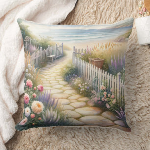 Cottage Garden Path to the Sea Throw Pillow
