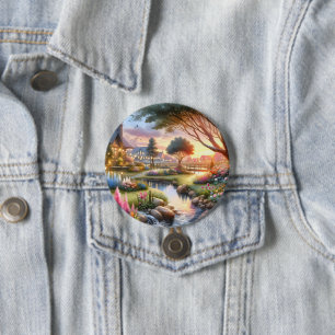 Cottage Garden Stream at Sunset 3 Inch Round Button