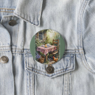 Cottage Garden Tea Morning Watercolor 3 Inch Round Button