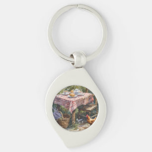 Cottage Garden Tea Morning Watercolor Keychain