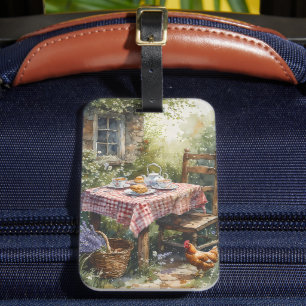 Cottage Garden Tea Morning Watercolor Luggage Tag