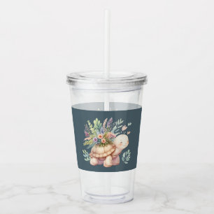 Cottage Garden Turtle Watercolor Acrylic Tumbler