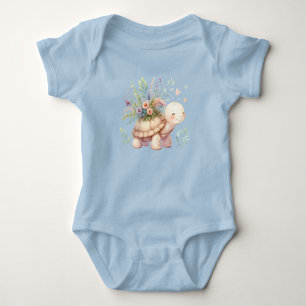 Cottage Garden Turtle Watercolor Baby Bodysuit