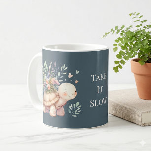 Cottage Garden Turtle Watercolor Blue Coffee Mug