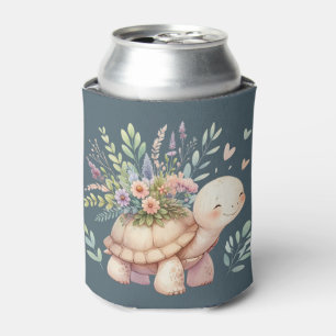 Cottage Garden Turtle Watercolor Can Cooler