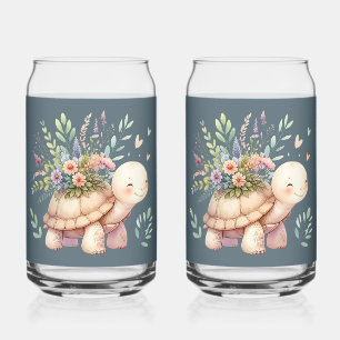Cottage Garden Turtle Watercolor Can Glass