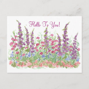 Cottage Garden Watercolor Flowers Hello To You Postcard