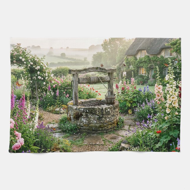 Cottage Garden Well Kitchen Towel (Horizontal)