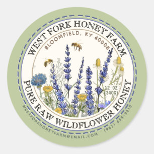 Cottage Garden Wild Meadow Honey with honeybees Classic Round Sticker