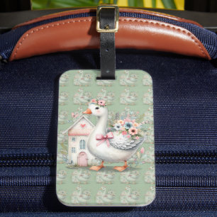 Cottage Goose Floral House Scene Luggage Tag