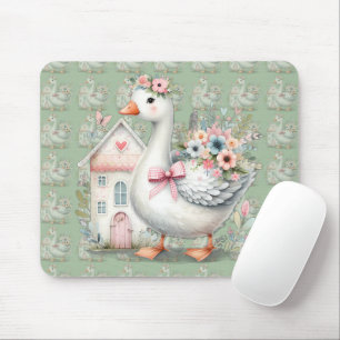 Cottage Goose Floral House Scene Mouse Pad