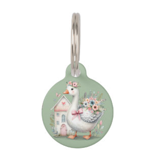 Cottage Goose Floral House Scene Pet Tag