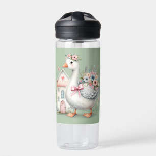 Cottage Goose Floral House Scene Water Bottle