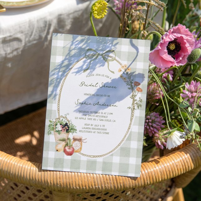 Cottage Green Gingham Bridal Shower Invitation (Creator Uploaded)
