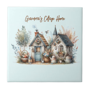 Cottage Haven Floral Homes Illustration Tile