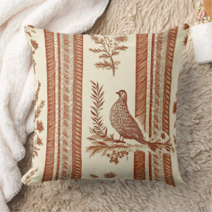 Cottage Hen Toile Terracotta Floral Pattern Throw Pillow
