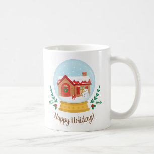 Cottage House et Snowman Christmas Snow Globe Mug