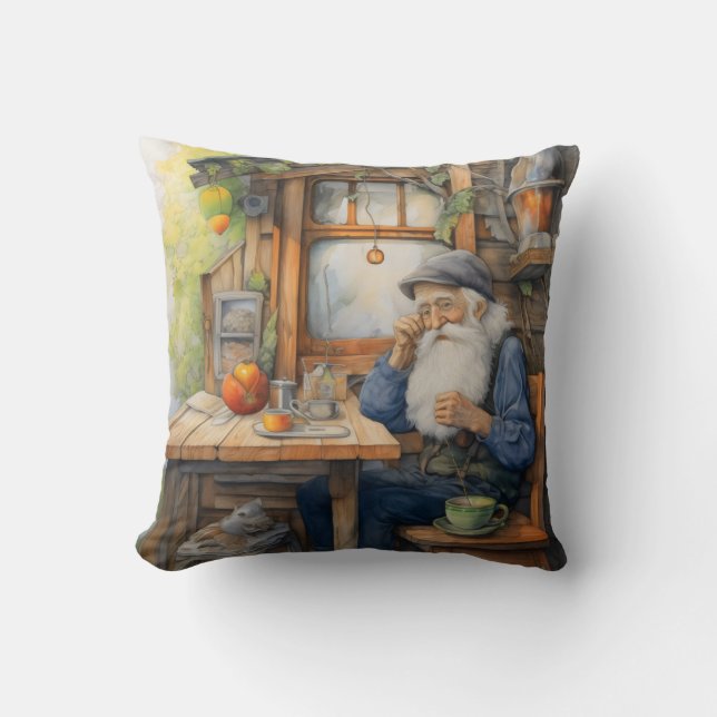 Cottage house morning throw pillow (Front)