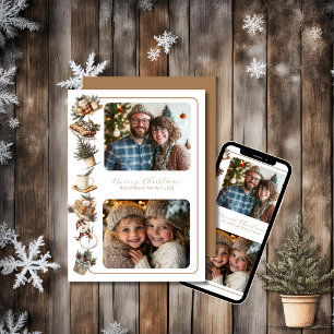 Cottage Hygge Two Photo (Brown Tone) Holiday Card