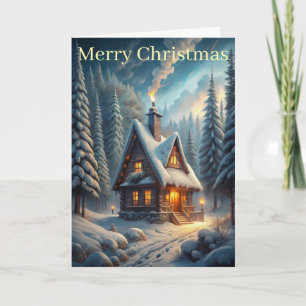 Cottage in woods holiday card