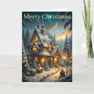 Cottage in woods holiday card